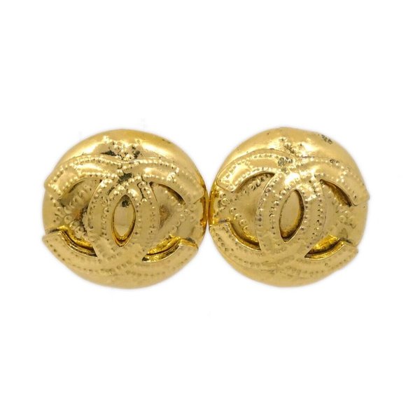 Chanel Button Earrings Gold Clip-On - Picture 1 of 4